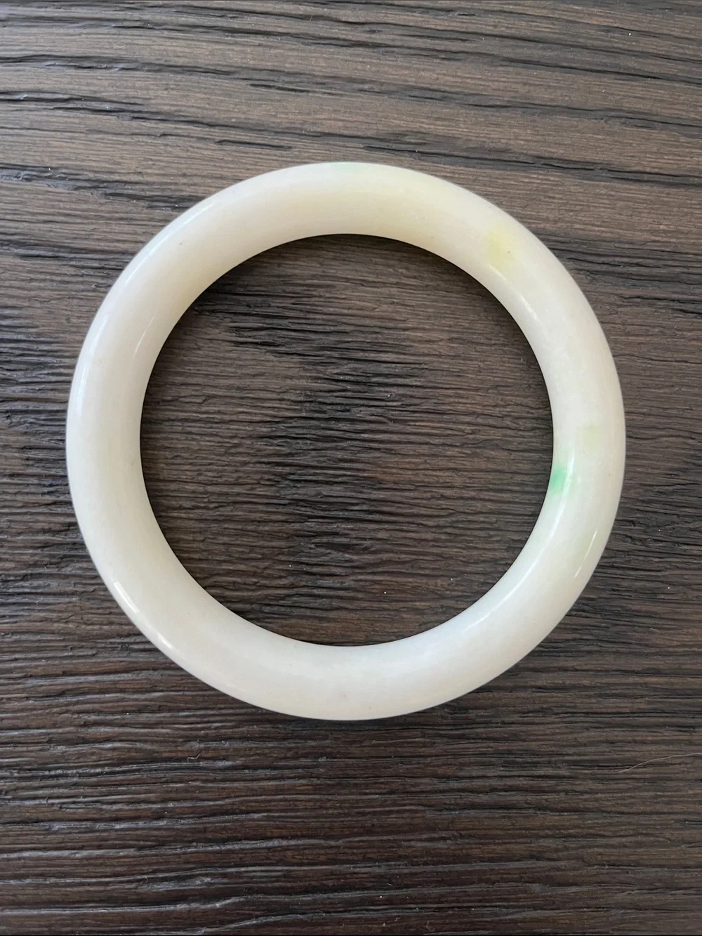 White/Cream Jade Bangle Bracelet with Subtle Green Accents